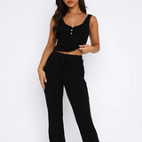 guys fits Spring and Summer New Suit Sleeveless Button Tight Top and Trousers Two-Piece Women's Clothing