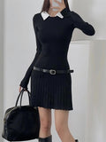 autumn dress Fake Two-Piece Solid Color Knitted Dress Women's Autumn Slim Fit Pleated Skirt Hot Girl Short Skirt X2433