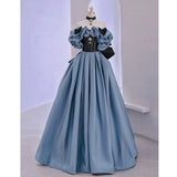 dress Blue off-Shoulder Evening Dress for Women New Banquet Host Adult Ceremony Niche Light Luxury Long Dress