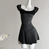 cybergoth dress to impress New Style Striped Short Sleeve Dress Women's Summer Niche Design Hot Girl Skirt