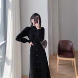 2000s fashion Autumn and Winter Women's Elegant Hepburn Style Sweater Skirt Half Turtleneck Inner Wear Mid-Length Knitted Long Sleeve Dress