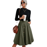 work outfits women Women's Pocket Button Waist Elegant Umbrella Skirt French Mid-Length Skirt