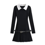 autumn dress Fake Two-Piece Solid Color Knitted Dress Women's Autumn Slim Fit Pleated Skirt Hot Girl Short Skirt X2433