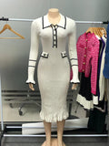 uniforms dress to impress 2024 Autumn New Fashion Contrast Color Slim Knit Elegant One-Piece Dress