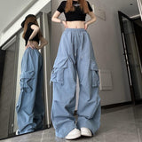 y2k outfits American Retro Overalls Women's Summer High Waist Straight Wide Leg Design Sense Niche Loose Casual Mopping Pants Fashion