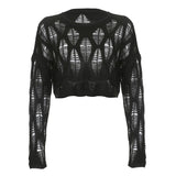 y2k outfits Knitted Blouse T Top Summer and Autumn Women's Clothing Hot Girl Sexy Ripped Dark Hollow Long Sleeve