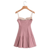 dress to impress codes Summer New British-Style Blogger Lace-up Pleated Sling Dress H10-A3