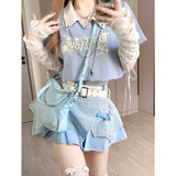 dti outfits Summer YK Millennium Hot Girl Short Chain Contrast Color Top + Irregular Stitching Skirt + Slimming Leg Cover Suit