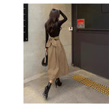 2000s fashion Three-Color Skirt Spring and Autumn A- line Umbrella Skirt Super Popular Bow Large Swing Skirt Slim Waist Dress