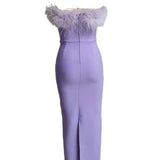 classy demure mindful dress to impress Autumn New Sexy Tube Top Light Purple Feather Elegant Tight Slimming Long Bandage Dress