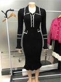 uniforms dress to impress 2024 Autumn New Fashion Contrast Color Slim Knit Elegant One-Piece Dress