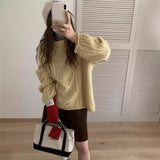 outfit inspo Yishi Korean Style Retro Winter New Hemming Knitted Women's round Neck Twist Loose Lazy Style Pullover Sweater