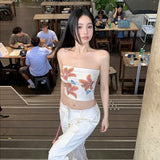 men’s fashion Style Summer New Women's Street Fashion Flower Print Sexy Navel Wrapped Chest