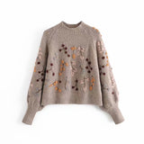 teacher outfits 2024 Style Autumn Women's Clothing New Beaded Inlaid Knitwear Sweater 4707