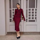 uniforms dress to impress 2024 Autumn New Fashion Contrast Color Slim Knit Elegant One-Piece Dress