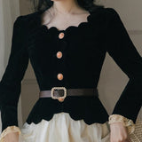 cybergoth dress to impress Retro Wavy round Neck Long Sleeve Velvet Coat with Mesh Skirt French Fairy Style Suit Skirt