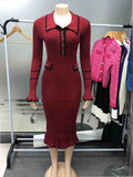 uniforms dress to impress 2024 Autumn New Fashion Contrast Color Slim Knit Elegant One-Piece Dress