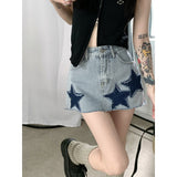 y2k American Style Large Skirt Retro Star a Skirt 2024 Summer Hot Girl Design High Waist Slimming Denim Skirt