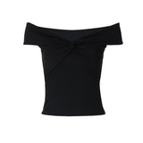 off shoulder  Women's Clothing New American Hot Girl Style Chest Twist Design Sexy off-Shoulder off-Shoulder Ultra Short Top