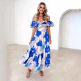 summer outfits inspo 2024 Spring and Summer New Elegant Slim Print Puff Sleeve Large Swing High-End Dress Women