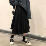 2000s fashion Pleated Skirt Spring, Autumn and Winter High Waist Slimming A- line Skirt Loose Korean Style Slimming Solid Color Mid-Length Skirt