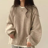 fall fashion Chic Autumn and Winter French Style Lazy round Neck Side Slit Loose Casual All-Match Long Sleeve Warm Knitted Sweater