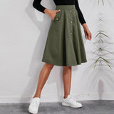 work outfits women Women's Pocket Button Waist Elegant Umbrella Skirt French Mid-Length Skirt