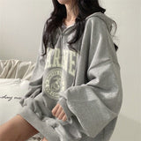 clothes Women's Cotton Zipper Hooded Sweater Loose Korean-Style Mid-Length Thin Versatile Spring and Autumn Winter Coat in Fleece-lined Thickened