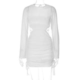 frat outfits Summer New Women's Back Hollow Lace-up Flared Long Sleeve Dress Women