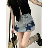 y2k American Style Large Skirt Retro Star a Skirt 2024 Summer Hot Girl Design High Waist Slimming Denim Skirt