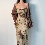 y2k outfits French Style Light Mature Artistic Conception Oil Painting Retro Dress Swing Collar Slim Waist Strap Mid-Length Elegant New Chinese Style