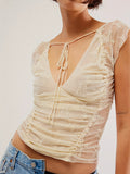 t shirt 2024 Women's Backless T-shirt Sexy Floral Lace Slim Cropped Top Summer Aesthetic Streetwear