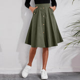 work outfits women Women's Pocket Button Waist Elegant Umbrella Skirt French Mid-Length Skirt