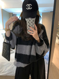 fall sweater Lazy Thick Striped Loose plus Size Pullover Sweater Lantern Sleeve Pullover Women's Autumn and Winter New G9