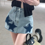 y2k American Style Large Skirt Retro Star a Skirt 2024 Summer Hot Girl Design High Waist Slimming Denim Skirt