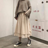 2000s fashion Pleated Skirt Spring, Autumn and Winter High Waist Slimming A- line Skirt Loose Korean Style Slimming Solid Color Mid-Length Skirt