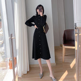 2000s fashion Autumn and Winter Women's Elegant Hepburn Style Sweater Skirt Half Turtleneck Inner Wear Mid-Length Knitted Long Sleeve Dress