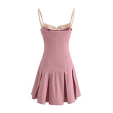 dress to impress codes Summer New British-Style Blogger Lace-up Pleated Sling Dress H10-A3