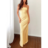 dress Sexy Women's New Solid Color Wrapped Chest Elastic Backless Knitted Satin Dress