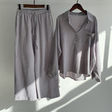 90s streetwear Women's 2-Piece Retro plus Size Cotton and Linen Shirt Suit High Waist Loose Trousers