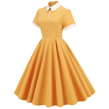 harajuku dress to impress Original Hepburn Style Court Noble Temperament Trim Contrast Color Turtleneck Doll Collar Mid-Length Large Swing Retro Dress Women