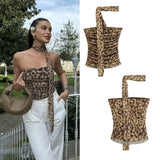 halter tops Summer New Leopard Print Sexy Hanging Neck Tube Top Slim Slimming Vest B88703