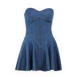 2000s fashion Summer New Elegant Sheath a Skirt Style Sexy Tube Top Imitation Denim Dress Women