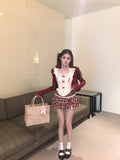 harajuku fashion dress to impress Summer New Birthday Wear Suit Women's Cardigan Coat Vest Camisole Top Plaid Skirt Three-Piece Suit