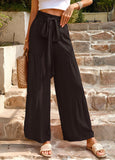 western outfits women Summer Women's Fashion Lace-up Stitching High Waist Pleated Wide-Leg Pants Casual Solid Color Loose Trousers