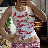 90s streetwear American Style Personalized Trendy Women's Clothing Koi Printed Sleeveless Vest Slim Fit Summer New Casual Style Top