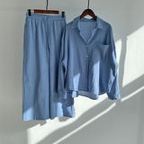 90s streetwear Women's 2-Piece Retro plus Size Cotton and Linen Shirt Suit High Waist Loose Trousers