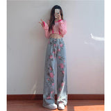 summer fits Sweet Retro Jeans for Women Autumn New Niche Loose High Waist Slimming Hot Girl Straight Wide Leg Pants