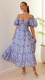 summer outfits inspo 2024 Spring and Summer New Elegant Slim Print Puff Sleeve Large Swing High-End Dress Women