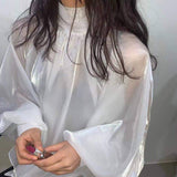 2000s fashion Spring NEW High Collar Back Lace-up Elegant Socialite Exaggerated Lantern Sleeve Shirt Loose Shirt